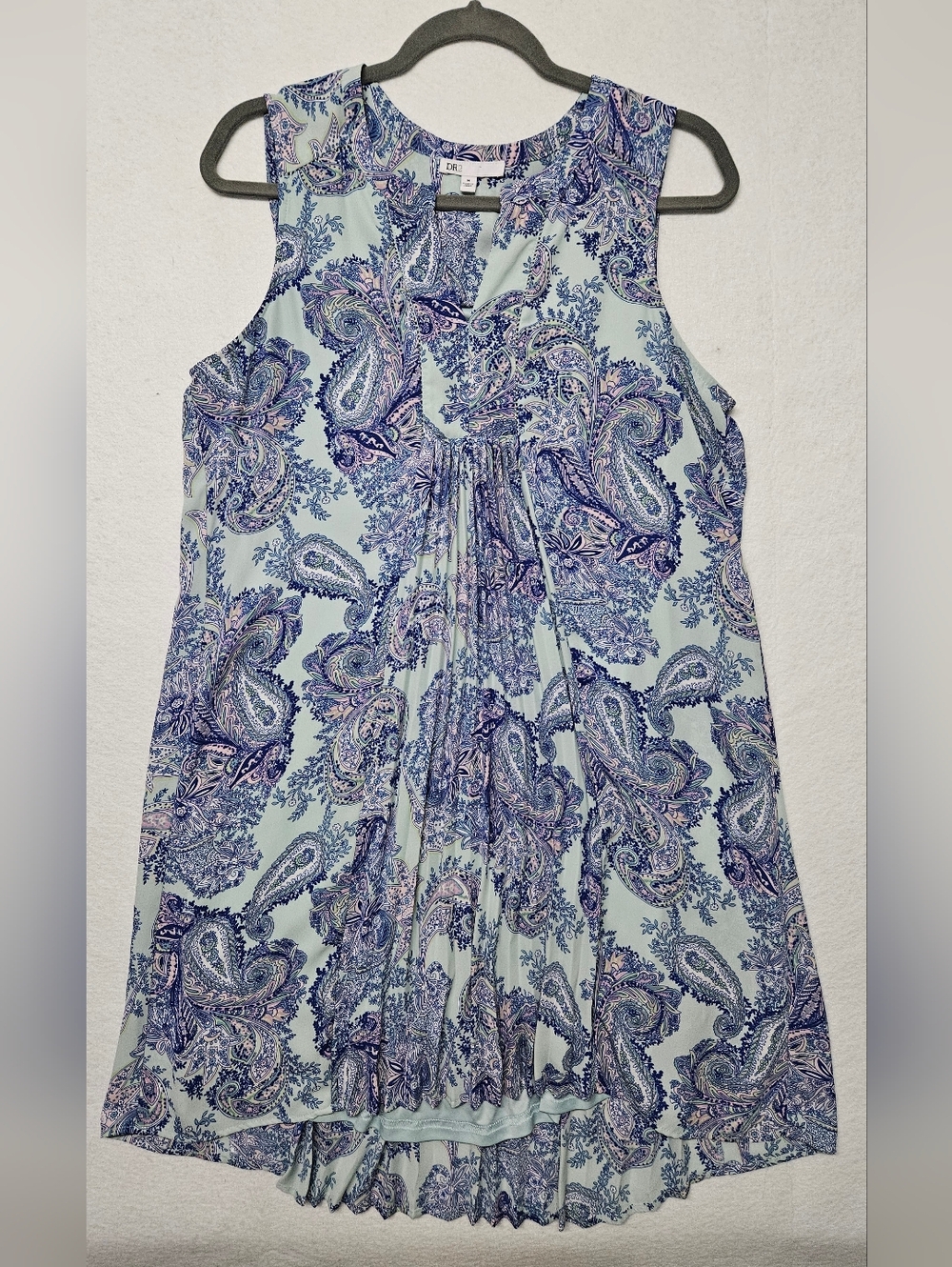 DR2 Daniel Rainn Women's Sleeveless Dress Pleated Paisley Floral Blue Medium